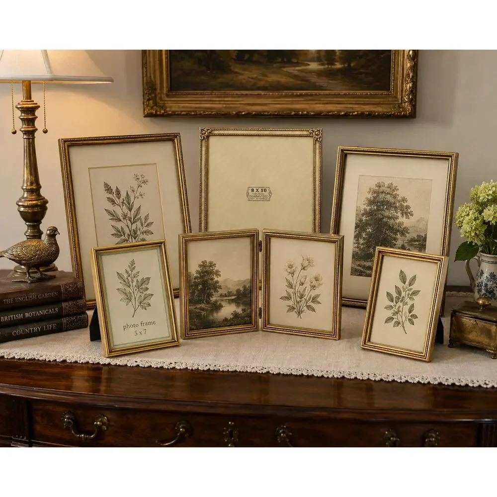 6 Gold Tone Vintage Style Tabletop Picture Frames